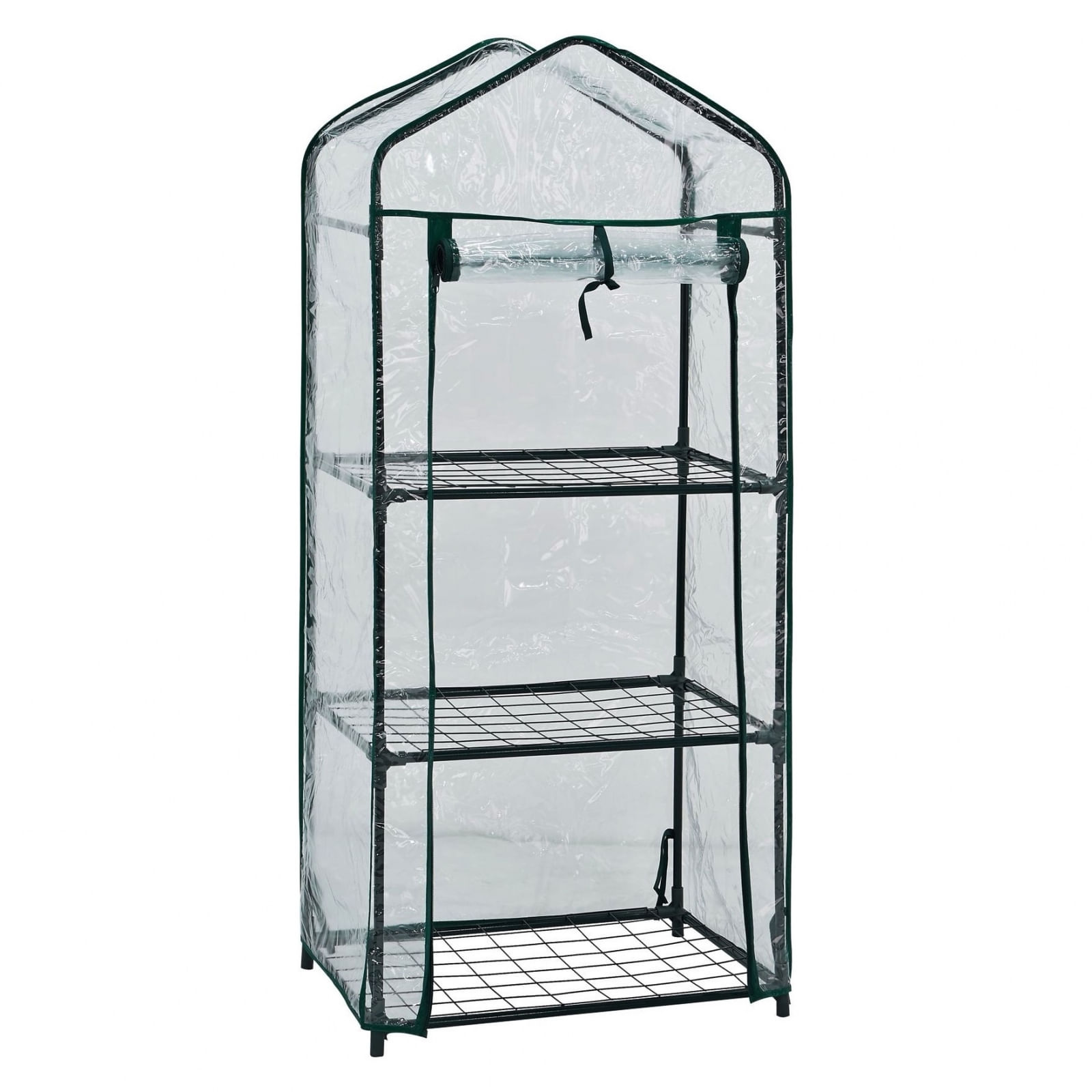 Minisera tip solar pentru rasaduri si gradina, structura metalica si PVC, 3 rafturi, folie protectie UV, 59.8x39x126 cm