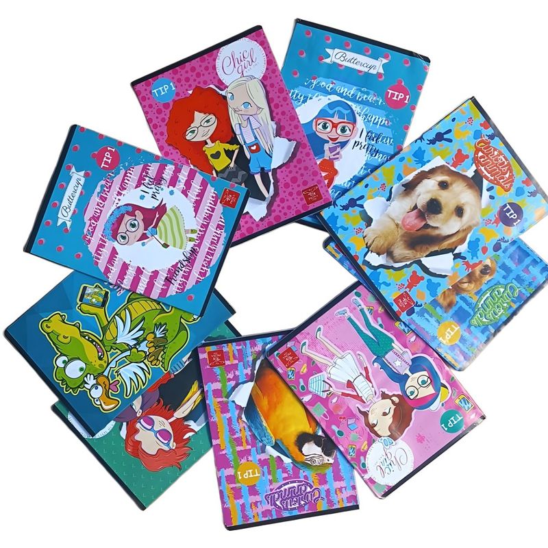 Carti si Birotica - Rechizite - Caiete - Caiete tip 1 si 2 - Set de 5 Caiete Tip 1, Linomag®, Pentru scolari si profesori, Modele pentru fete, A5, 24 FILE, 70gm², Multicolor - Infinity.ro