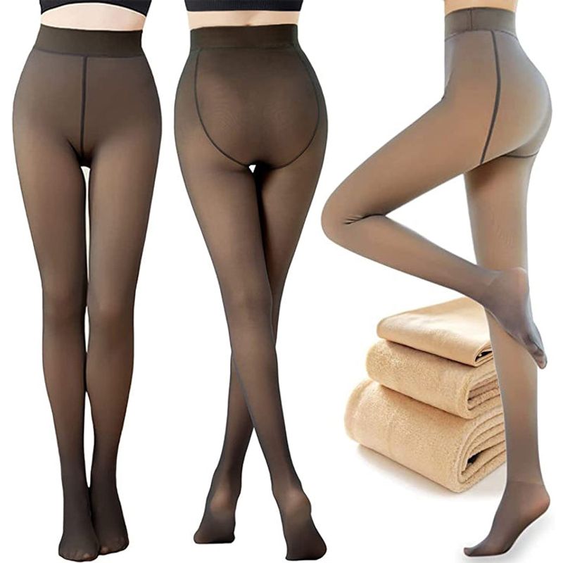 Fashion, accesorii si bijuterii - Femei - Lenjerie si pijamale femei - Sosete si ciorapi femei - Dres fals-translucid pentru iarna cu captuseala pufoasa - Negru, XS/M - Infinity.ro