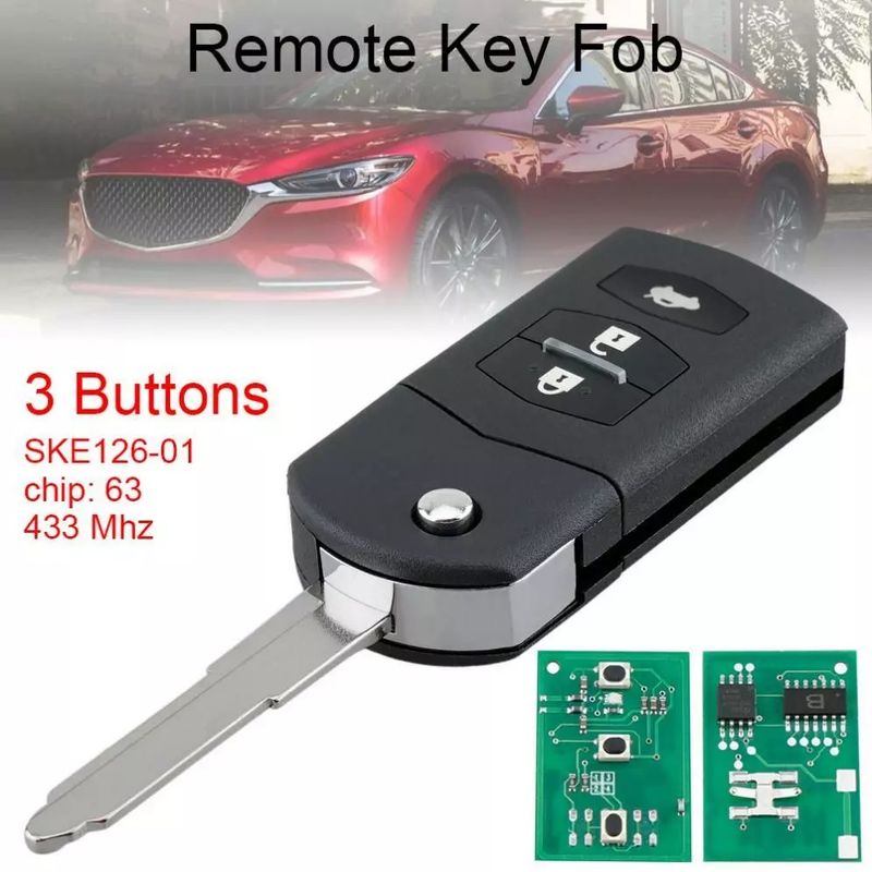 Auto si Moto - Electronice auto - Accesorii electronice auto - Carcasa Cheie Auto Completa tip Briceag Techstar, cu 3 Butoane, 433MHz, SKE126-01, Cip ID63 80bit – - Infinity.ro