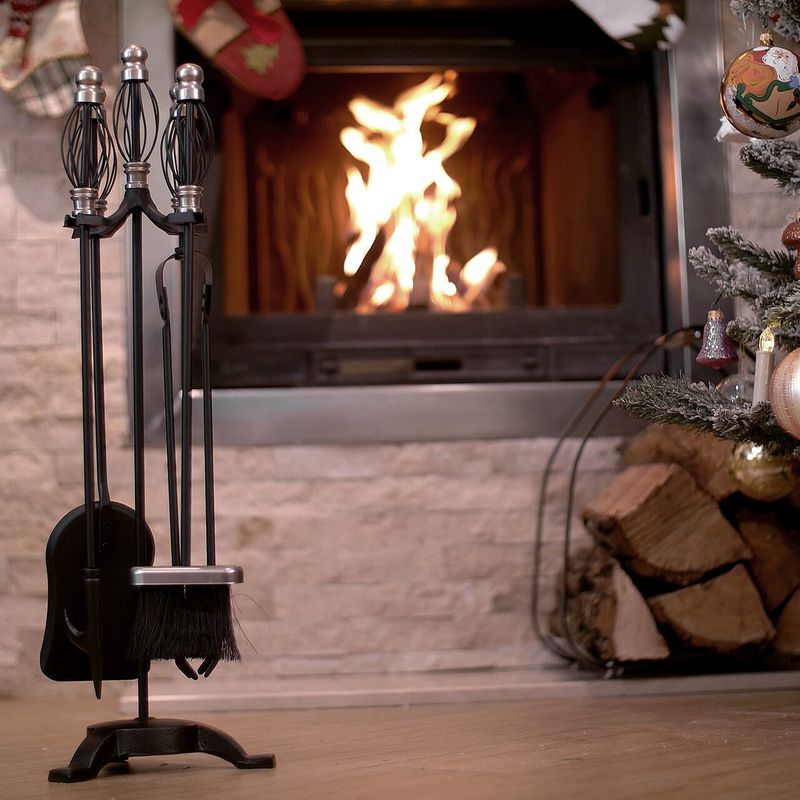 Casa si Gradina - Termice - Sobe, Seminee si accesorii - Accesorii seminee si sobe - Set stativ 5 unelte pentru semineu, Strend Pro FT23SB, 66 cm, placat cu nichel - Infinity.ro