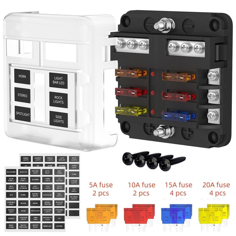 Auto si Moto - Reparatii si depanare - Scule auto - Scule si truse auto - Panou sigurante auto cu 6 circuite, 12V/24V, cu bara negativa, capac protectie, etichete si - Infinity.ro