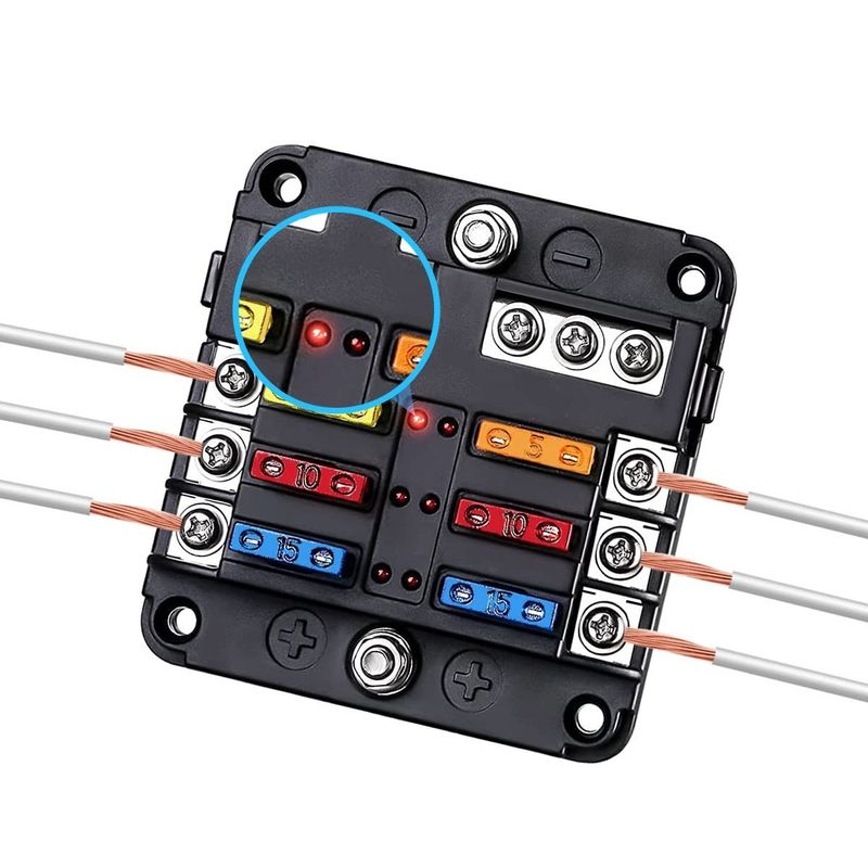 Auto si Moto - Reparatii si depanare - Scule auto - Scule si truse auto - Panou sigurante auto cu 6 circuite, 12V/24V, cu bara negativa, capac protectie, etichete si - Infinity.ro