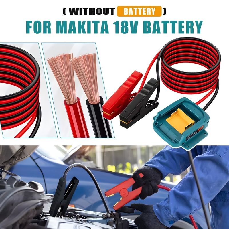 Auto si Moto - Reparatii si depanare - Scule auto - Scule si truse auto - Cablu Pornire Motor Auto cu Clesti si Adaptor pentru Baterii Makita 18V – Starter Portabil 1.8m, ABS, 8AWG, Fara Baterie - Infinity.ro