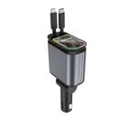 Auto si Moto - Electronice auto - Accesorii electronice auto - Incarcator Auto 4 in 1 pentru Bricheta cu Cabluri Retractabile Type-C iPhone USB-A/USB-C Proiectie LED Fast Charge - Infinity.ro