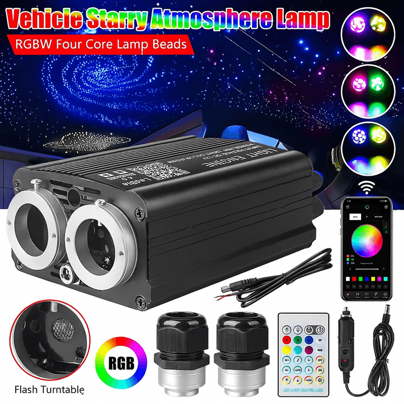 Auto si Moto - Electrice auto - Iluminare si semnalizare - Lumini ambientale - Kit Fibra Optica Plafon Instelat Auto 900 fibre TWINKLE si 10 Comete Incluse -120 fibre RGBW 1020 Fire lungime 3M - Infinity.ro