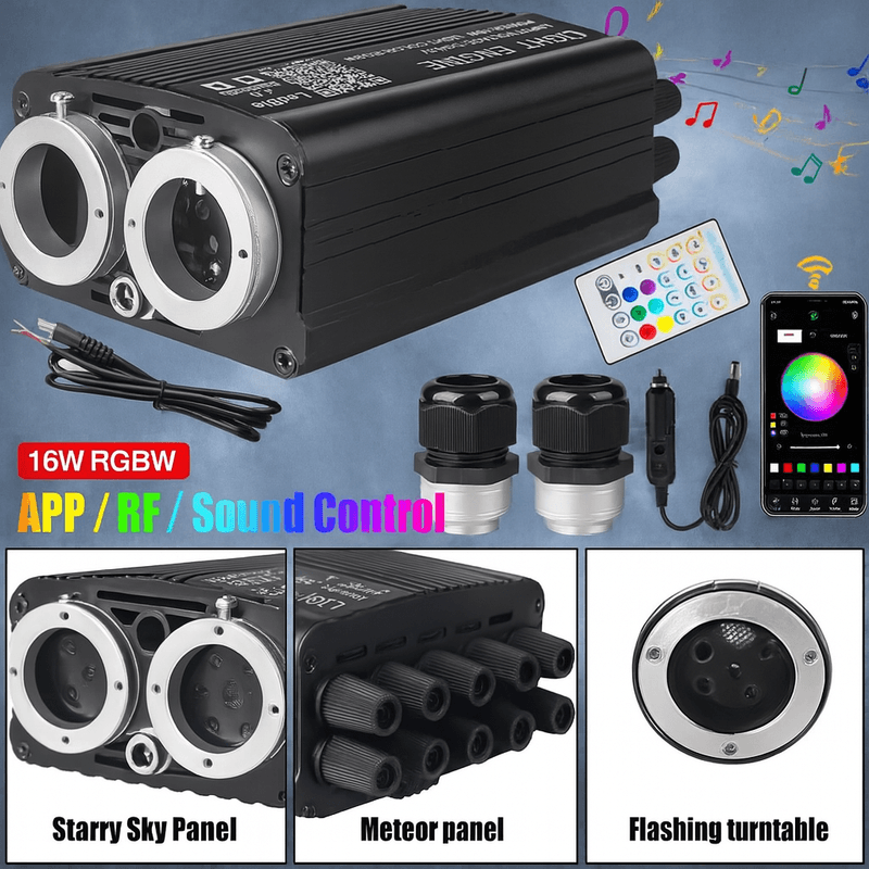 Auto si Moto - Electrice auto - Iluminare si semnalizare - Lumini ambientale - Kit Fibra Optica Plafon Instelat Auto 900 fibre TWINKLE si 10 Comete Incluse -120 fibre RGBW 1020 Fire lungime 3M - Infinity.ro