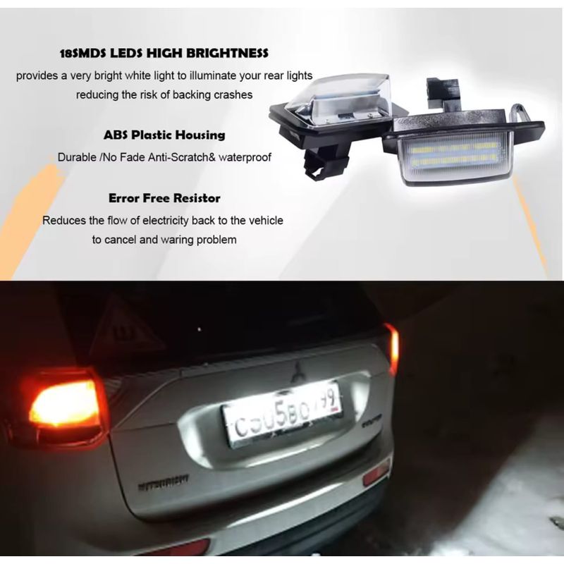Auto si Moto - Electrice auto - Iluminare si semnalizare - Lumini ambientale - Set 2 Lampi LED Numar Inmatriculare Auto 6000K Canbus Mitsubishi Outlander Lancer Eclipse Peugeot 4007 ION Citroen - Infinity.ro