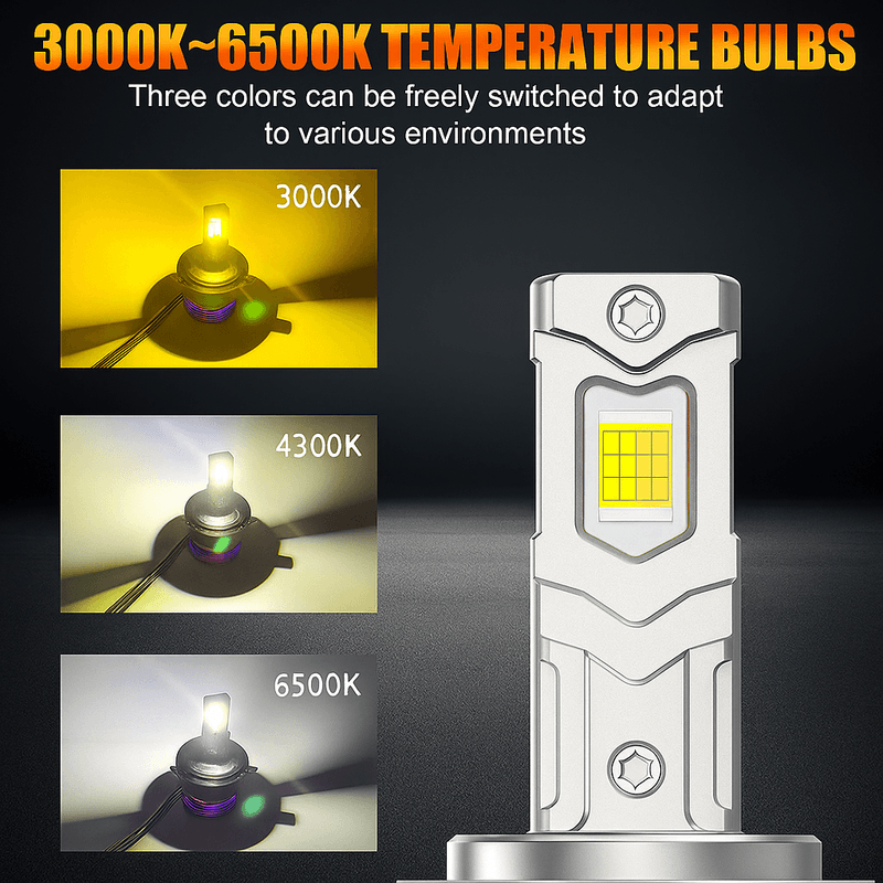 Auto si Moto - Electrice auto - Iluminare si semnalizare - Becuri auto - Set 2 Becuri Auto H7 LED CSP 160W 3000K 4300K 6500K Galben-Alb Reglabil Din Aplicatie, 16000LM Canbus, Fara Eroare - Infinity.ro