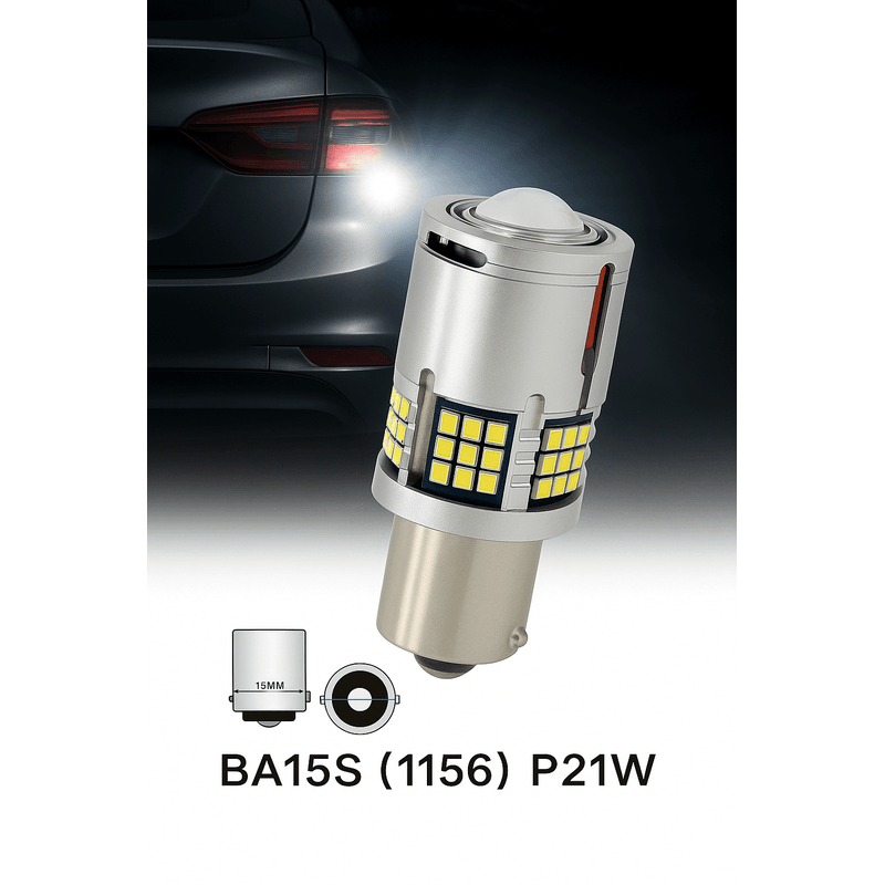 Auto si Moto - Electrice auto - Iluminare si semnalizare - Becuri auto - Bec LED Auto P21W BA15S 1156 cu Lupa si 60 LED-uri Culoare Alba 6000K pentru Marsarier DRL lumini de zi CANBUS 30W - Infinity.ro