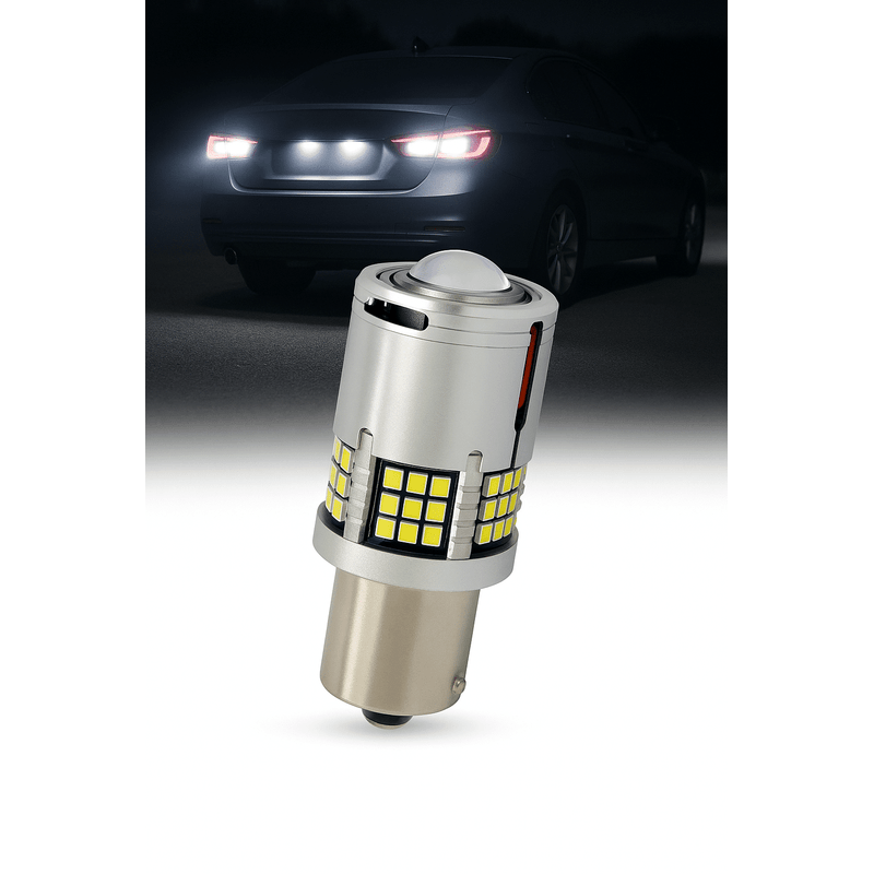Auto si Moto - Electrice auto - Iluminare si semnalizare - Becuri auto - Bec LED Auto P21W BA15S 1156 cu Lupa si 60 LED-uri Culoare Alba 6000K pentru Marsarier DRL lumini de zi CANBUS 30W - Infinity.ro