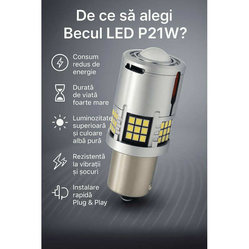 Auto si Moto - Electrice auto - Iluminare si semnalizare - Becuri auto - Bec LED Auto P21W BA15S 1156 cu Lupa si 60 LED-uri Culoare Alba 6000K pentru Marsarier DRL lumini de zi CANBUS 30W - Infinity.ro