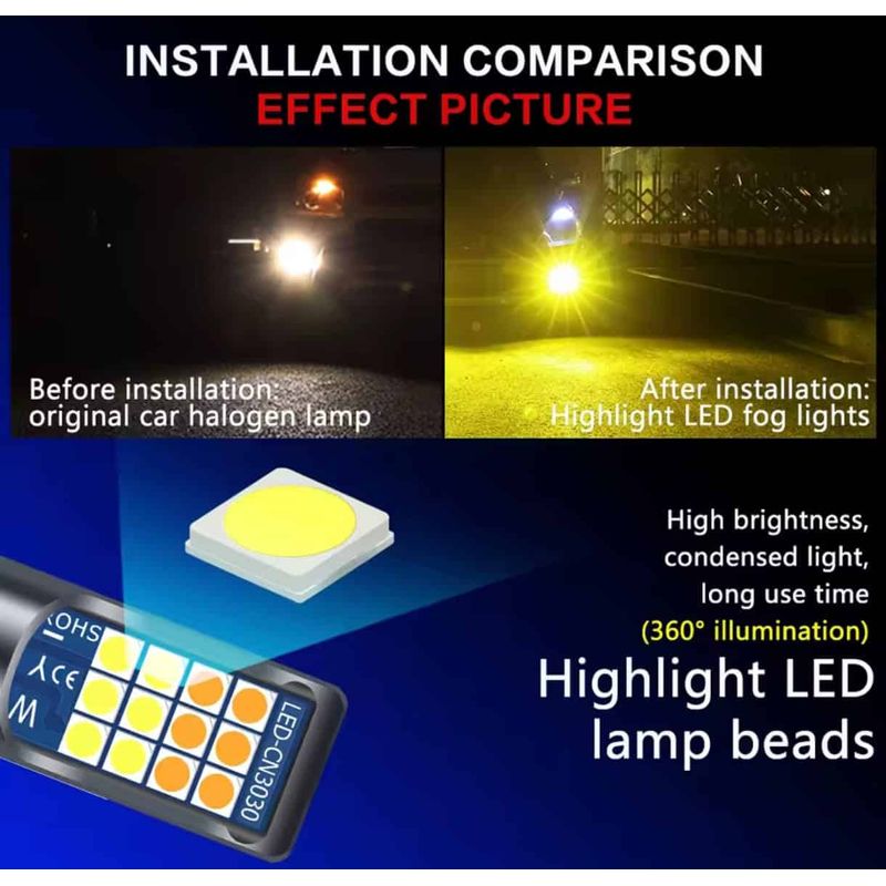 Auto si Moto - Electrice auto - Iluminare si semnalizare - Becuri auto - Set 2 Becuri Auto LED pentru Proiectoare Ceata H8/H11, 24SMD, 60W Lumina Alba si Galbena, 6000K/3000K ,12V - Infinity.ro