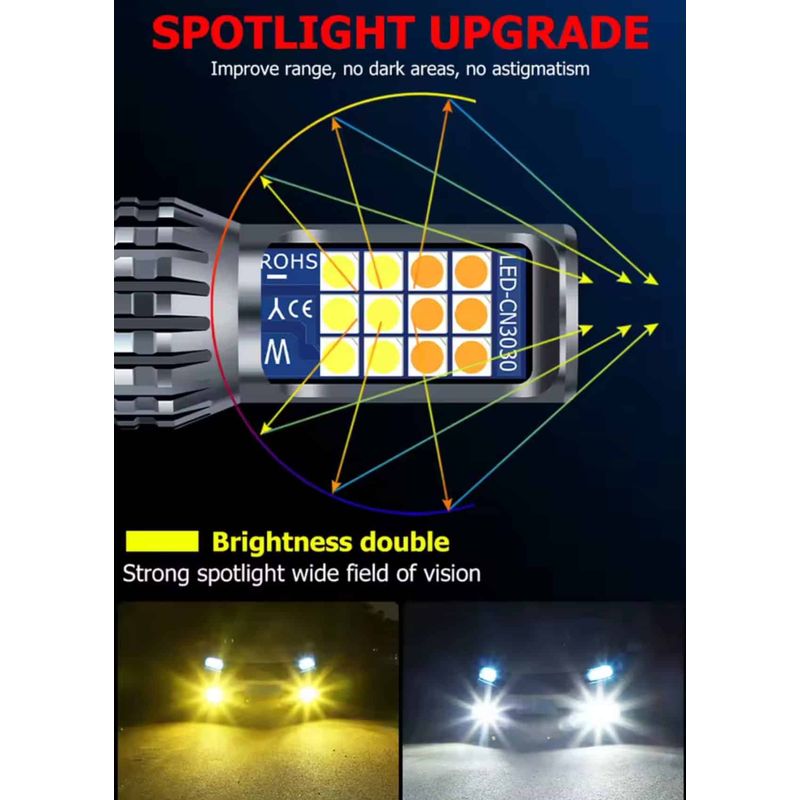 Auto si Moto - Electrice auto - Iluminare si semnalizare - Becuri auto - Set 2 Becuri Auto LED pentru Proiectoare Ceata H8/H11, 24SMD, 60W Lumina Alba si Galbena, 6000K/3000K ,12V - Infinity.ro