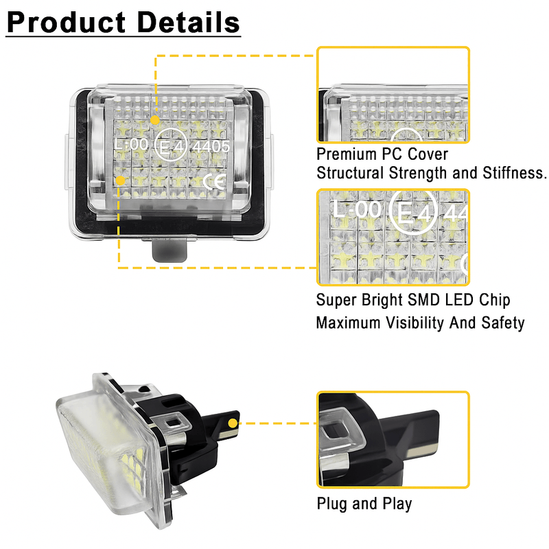 Auto si Moto - Electrice auto - Iluminare si semnalizare - Lumini ambientale - Set 2 Lampi LED Numar Auto Mercedes Benz W204 W221 W212 W222 BRABUS 18LED 2835 6500K Canbus, Fara Eroare - Infinity.ro