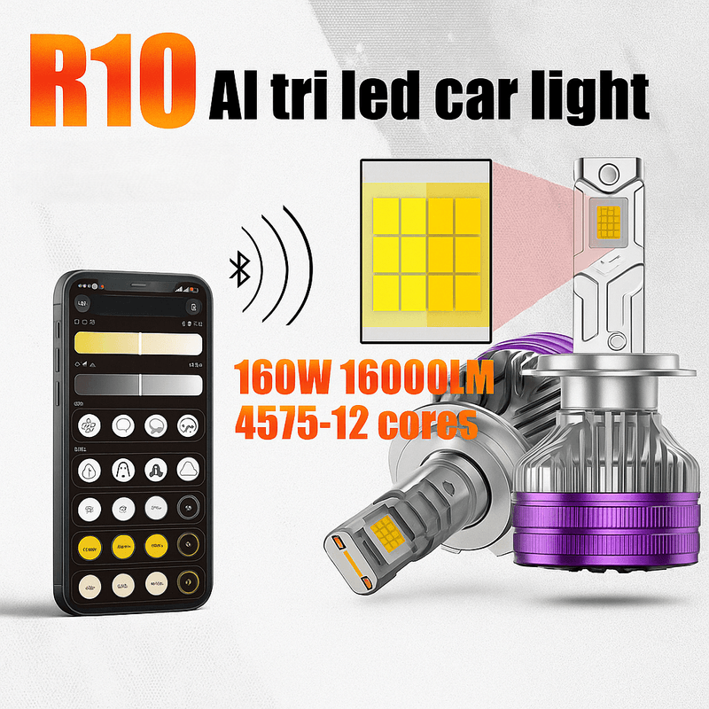 Auto si Moto - Electrice auto - Iluminare si semnalizare - Becuri auto - Set 2 Becuri Auto HIR2 9012 LED CSP 160W 3000K 4300K 6500K Galben-Alb Reglabil Din Aplicatie, 16000LM Canbus Fara Eroare - Infinity.ro