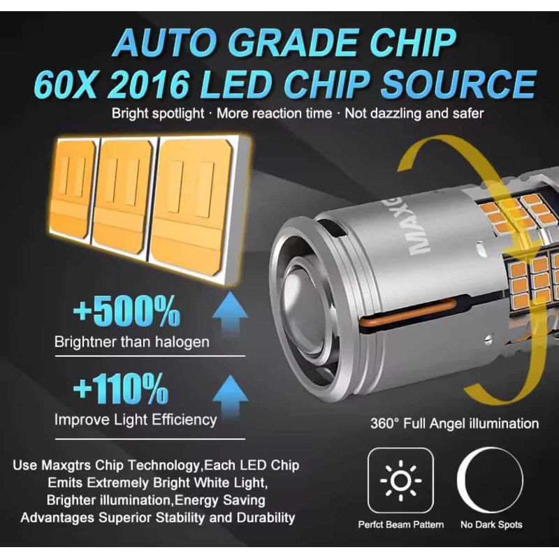 Auto si Moto - Electrice auto - Iluminare si semnalizare - Becuri auto - Bec LED Auto P21W BA15S 1156 cu Lupa si 60 LED-uri Culoare Portocaliu 3000K pentru Semnalizare CANBUS 12V, Putere 30W - Infinity.ro