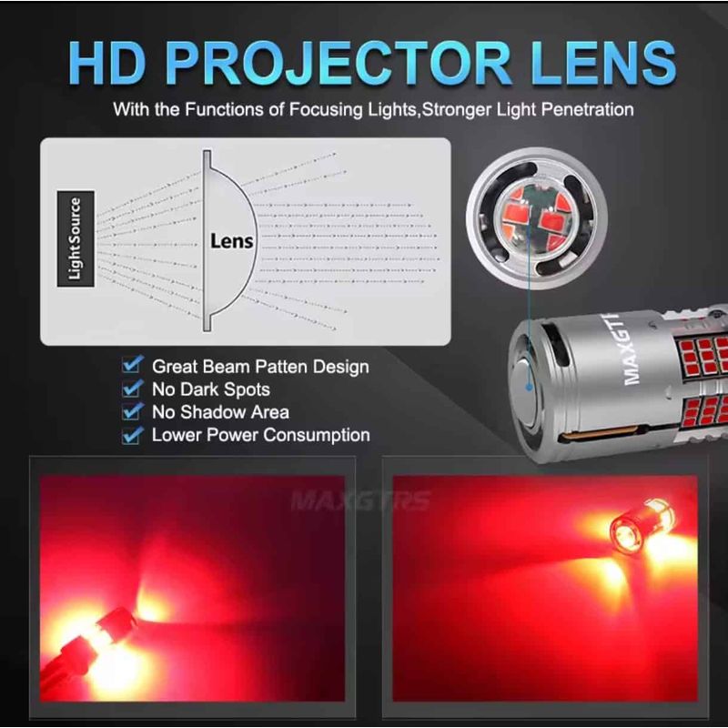 Auto si Moto - Electrice auto - Iluminare si semnalizare - Becuri auto - Bec LED Auto P21W BA15S 1156 cu Lupa si 60 LED-uri Culoare Rosu pentru Pozitie spate sau Frana CANBUS 12V Putere 30W - Infinity.ro