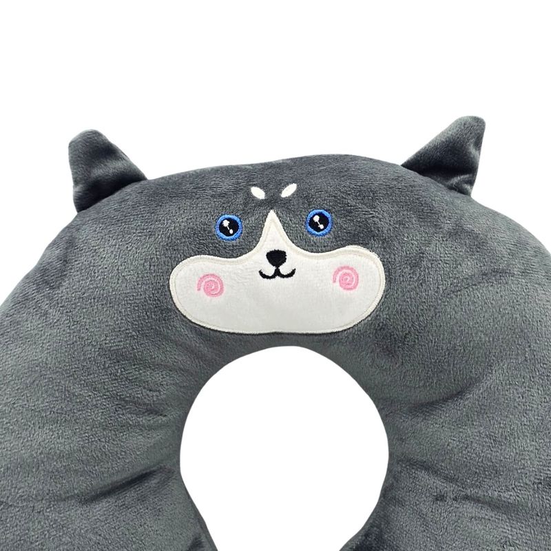 Sport si Outdoor - Articole de voiaj - Accesorii articole de voiaj - Perna de calatorie, pentru copii, culoare gri carbune, model husky, 31x29x8 cm - Infinity.ro