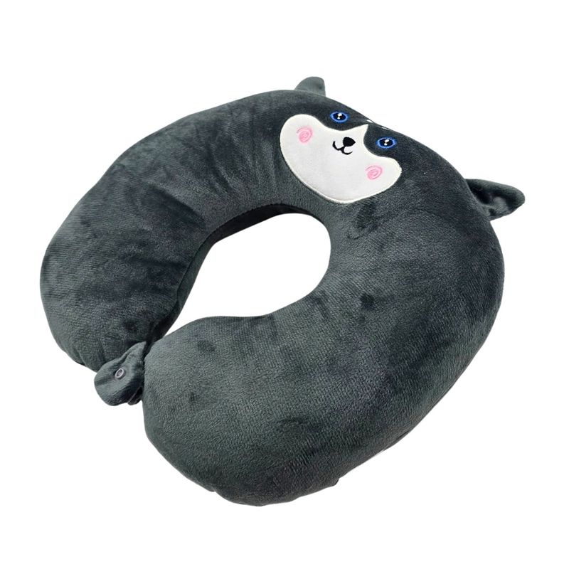 Sport si Outdoor - Articole de voiaj - Accesorii articole de voiaj - Perna de calatorie, pentru copii, culoare gri carbune, model husky, 31x29x8 cm - Infinity.ro