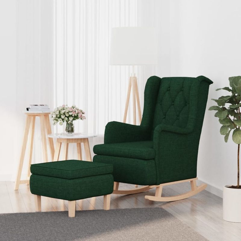 Casa si Gradina - Mobilier - Scaune si fotolii - Fotolii - Fotoliu balansoar cu taburet, verde inchis, material textil - Infinity.ro