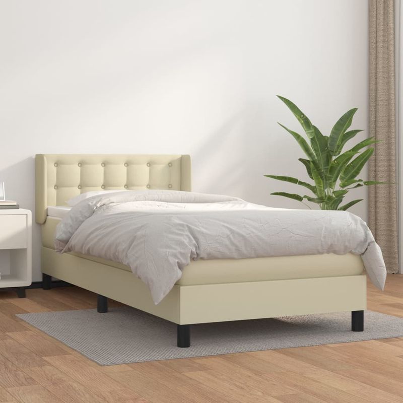Casa si Gradina - Mobilier - Paturi si accesorii - Paturi - Pat box spring cu saltea, crem, 90x190 cm, piele ecologica - Infinity.ro