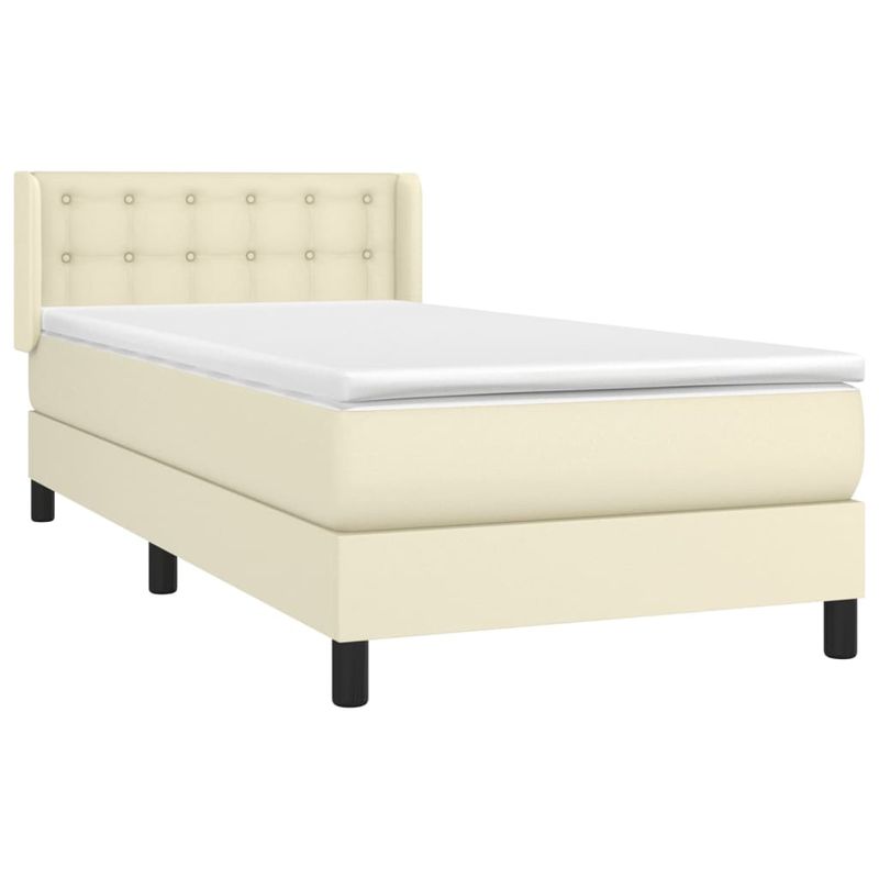 Casa si Gradina - Mobilier - Paturi si accesorii - Paturi - Pat box spring cu saltea, crem, 90x190 cm, piele ecologica - Infinity.ro