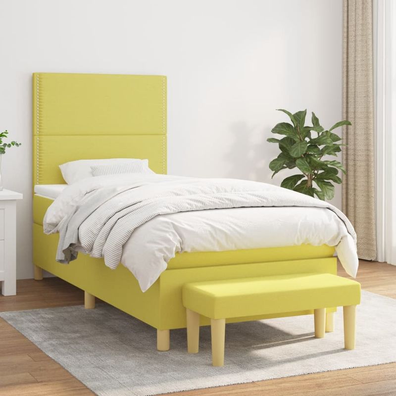 Casa si Gradina - Mobilier - Paturi si accesorii - Paturi - Pat continental cu saltea, verde deschis, 90x190 cm, textil - Infinity.ro