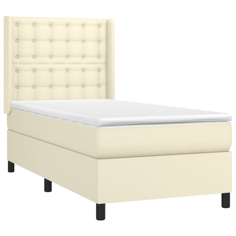 Casa si Gradina - Mobilier - Paturi si accesorii - Paturi - Pat cu arcuri, saltea si LED, crem, 90x190 cm, piele ecologica - Infinity.ro