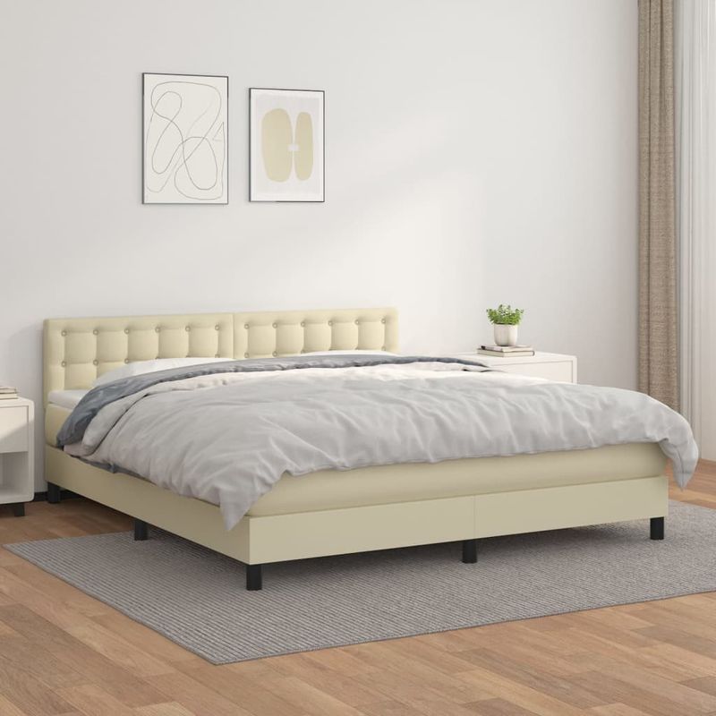 Casa si Gradina - Mobilier - Paturi si accesorii - Paturi - Pat box spring cu saltea, crem, 160x200 cm, piele ecologica - Infinity.ro