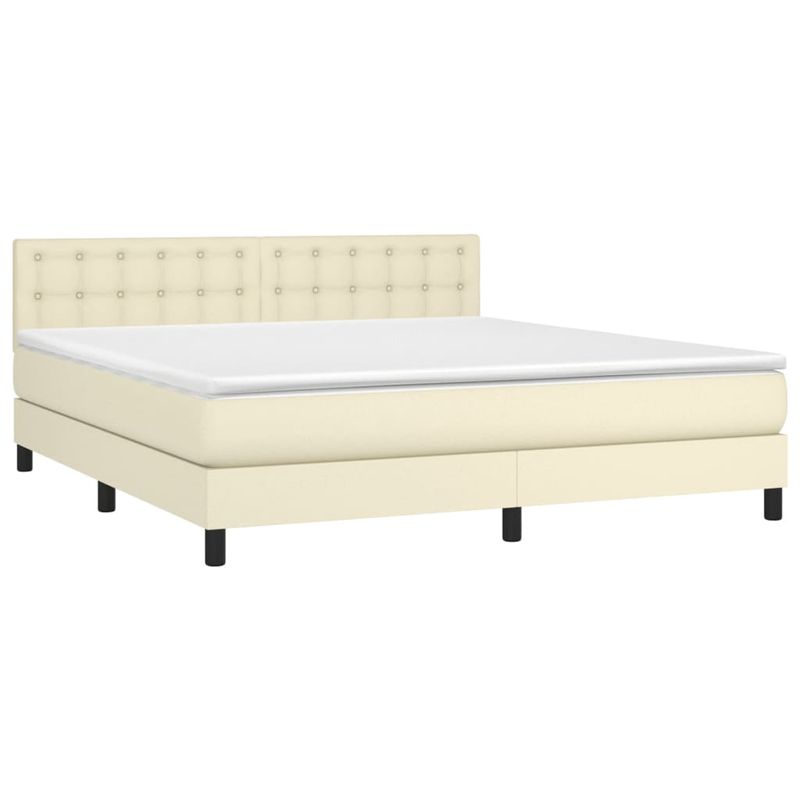 Casa si Gradina - Mobilier - Paturi si accesorii - Paturi - Pat box spring cu saltea, crem, 160x200 cm, piele ecologica - Infinity.ro