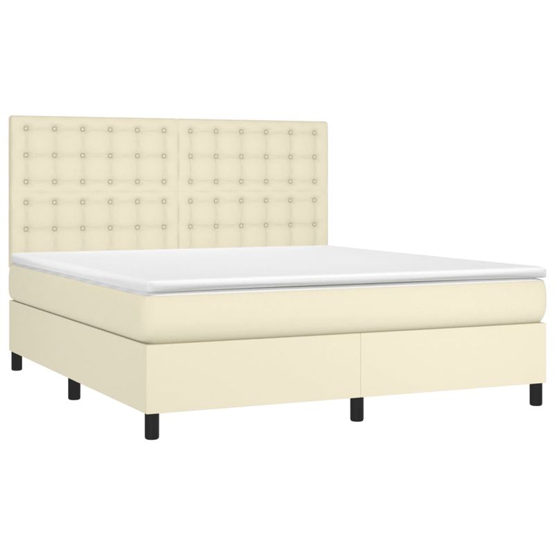 Casa si Gradina - Mobilier - Paturi si accesorii - Paturi - Pat box spring cu saltea, crem, 160x200 cm, piele ecologica - Infinity.ro