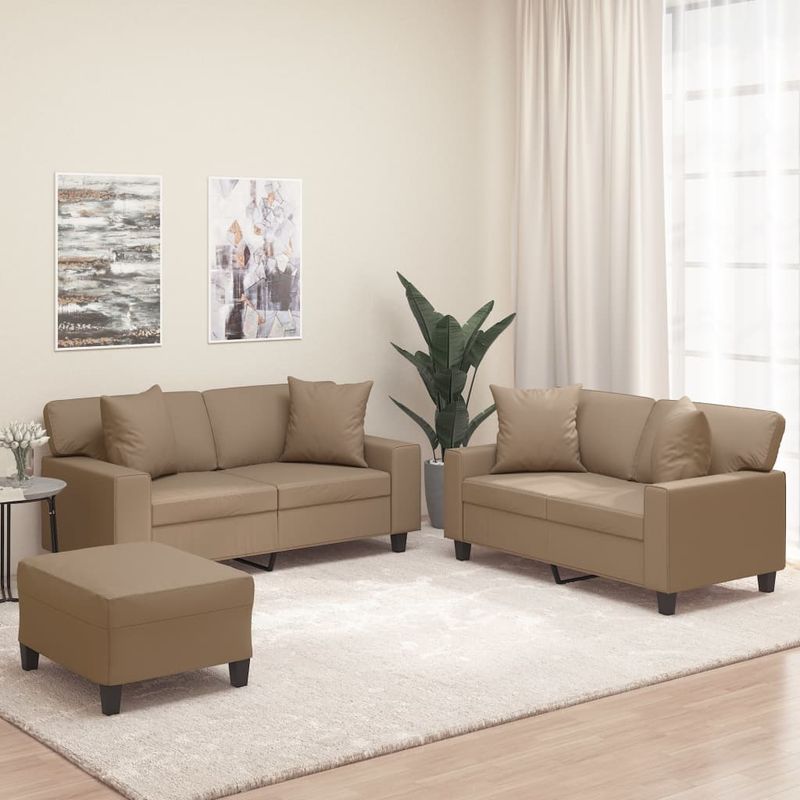 Casa si Gradina - Mobilier - Seturi de mobilier - Seturi living - Set de canapele cu perne, 3 piese, cappuccino, piele ecologica - Infinity.ro