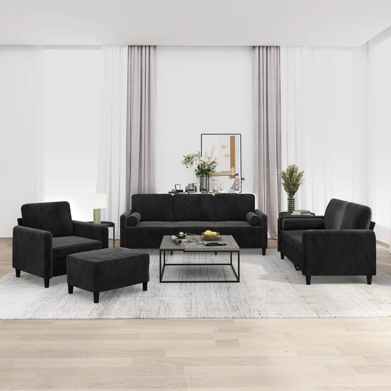 Casa si Gradina - Mobilier - Seturi de mobilier - Seturi living - Set canapea, perne/perne decorative, 4 piese, negru, catifea - Infinity.ro