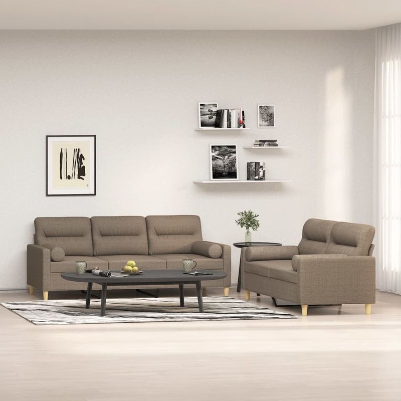 Casa si Gradina - Mobilier - Canapele si coltare - Canapele - Set canapea perne/perne decorative, 2 piese, gri taupe, textil - Infinity.ro