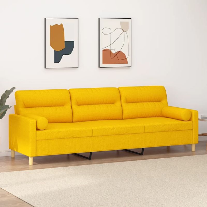 Casa si Gradina - Mobilier - Canapele si coltare - Canapele - Canapea 3 locuri cu perne&pernute galben deschis 210 cm textil - Infinity.ro