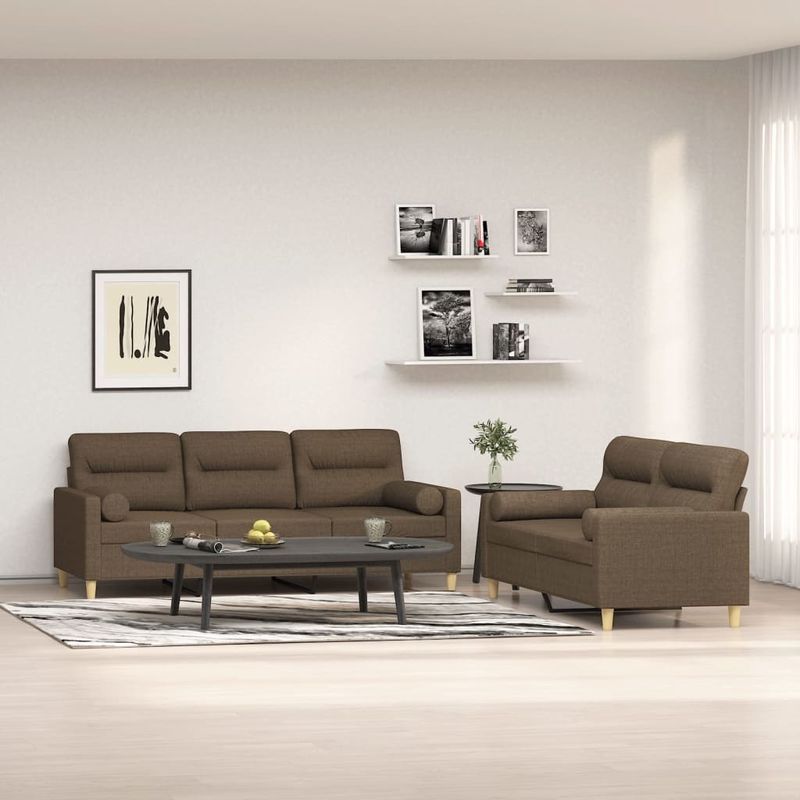 Casa si Gradina - Mobilier - Canapele si coltare - Canapele - Set canapea perne/perne decorative, 2 piese, maro, textil - Infinity.ro