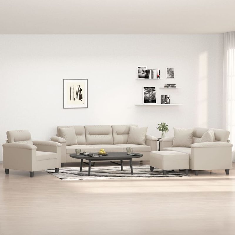 Casa si Gradina - Mobilier - Seturi de mobilier - Seturi living - Set de canapele cu perne, 4 piese, crem, microfibra - Infinity.ro