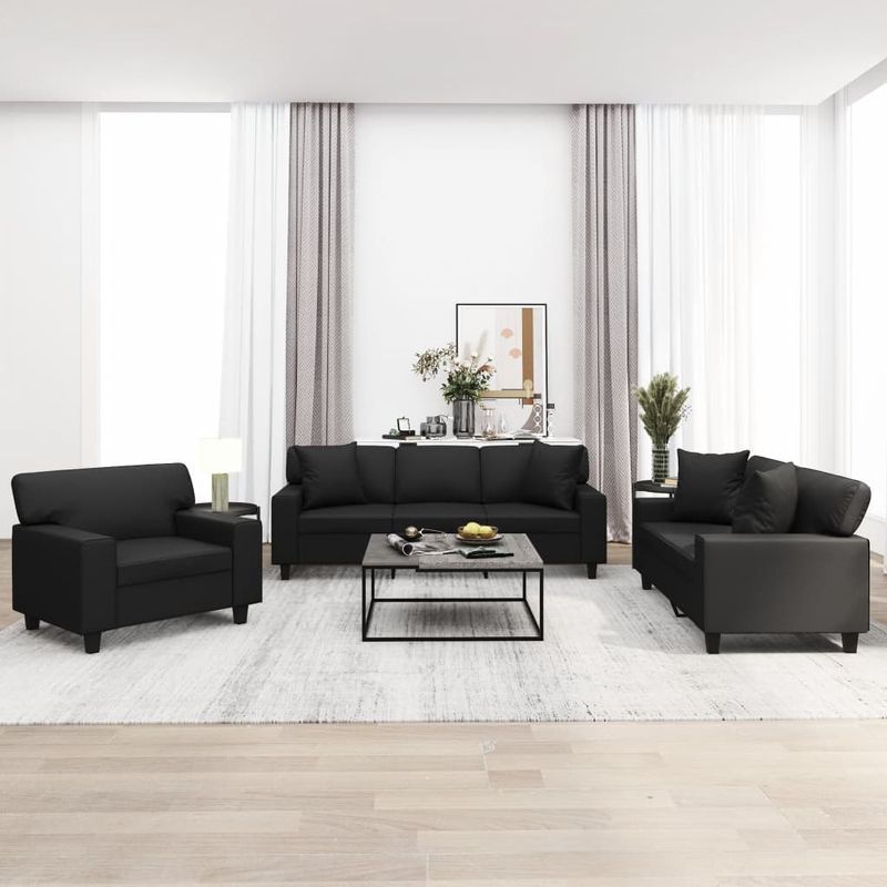 Casa si Gradina - Mobilier - Seturi de mobilier - Seturi living - Set de canapele cu perne, 3 piese, negru, piele ecologica - Infinity.ro