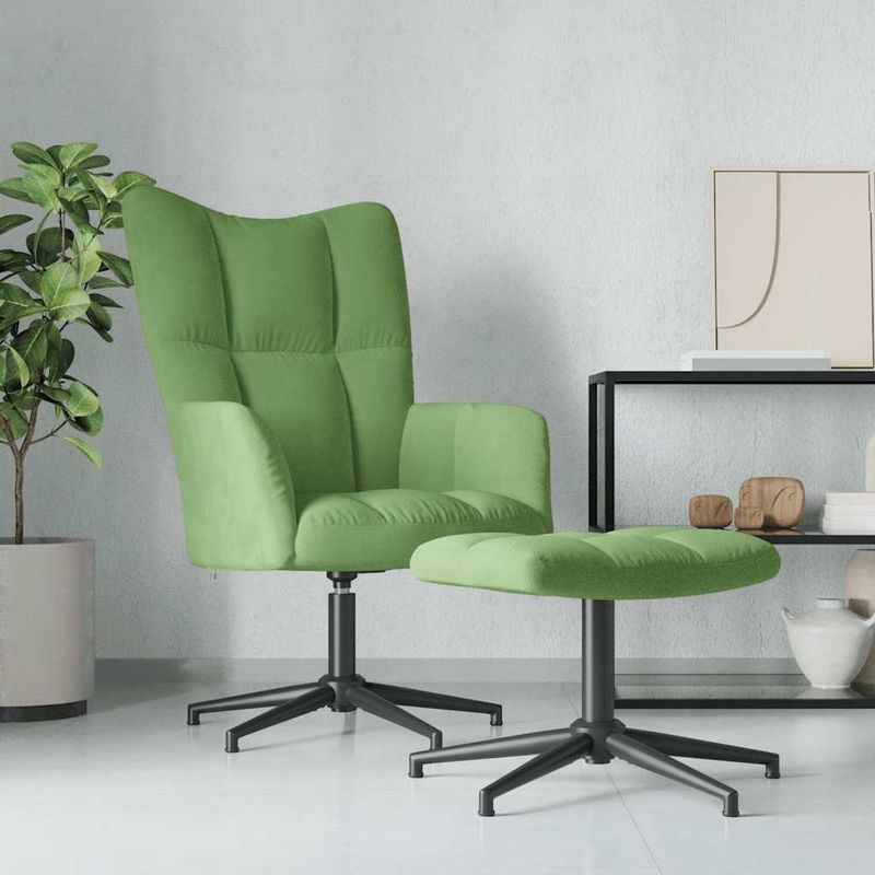 Casa si Gradina - Mobilier - Scaune si fotolii - Fotolii - Fotoliu de relaxare cu taburet, verde deschis, catifea - Infinity.ro