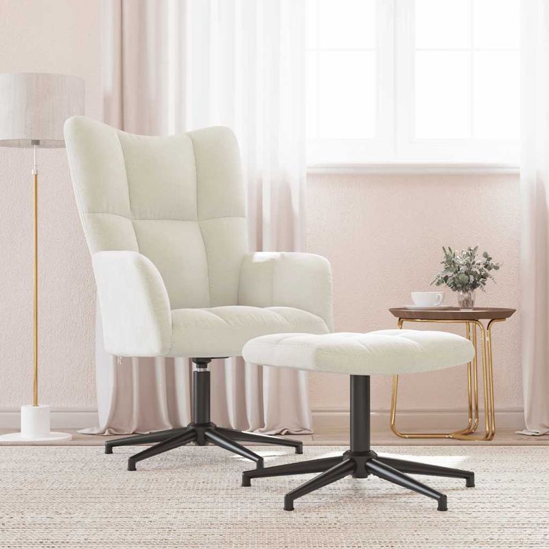 Casa si Gradina - Mobilier - Scaune si fotolii - Fotolii - Fotoliu de relaxare cu taburet, alb crem, catifea - Infinity.ro