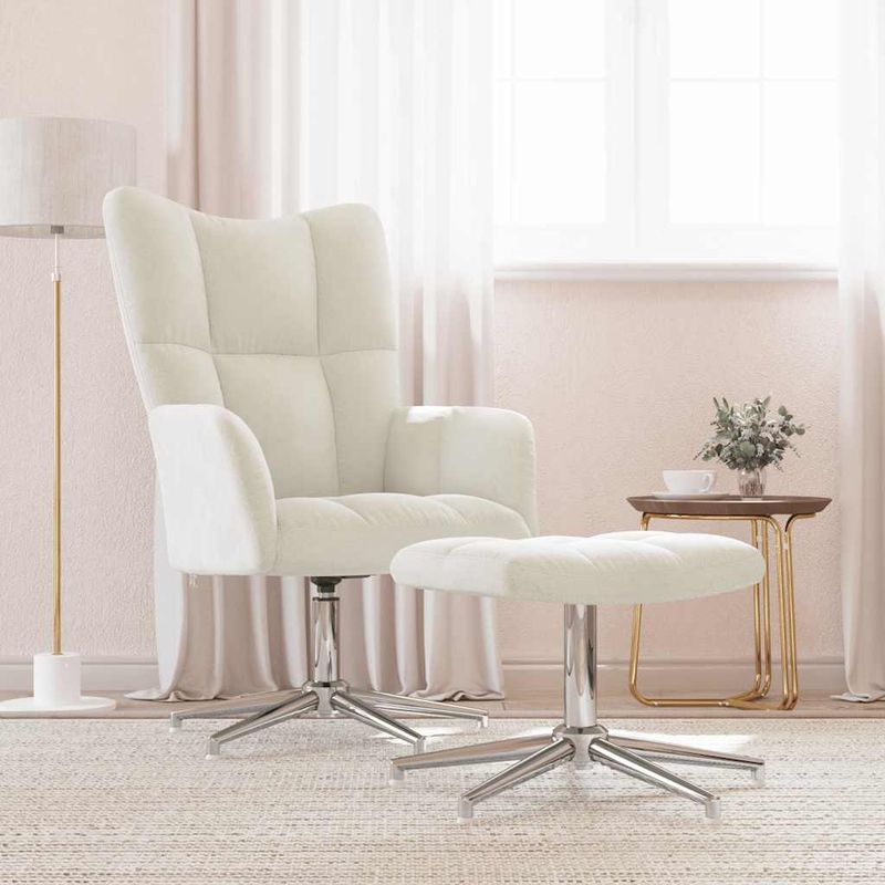 Casa si Gradina - Mobilier - Scaune si fotolii - Fotolii - Fotoliu de relaxare cu taburet, alb crem, catifea - Infinity.ro