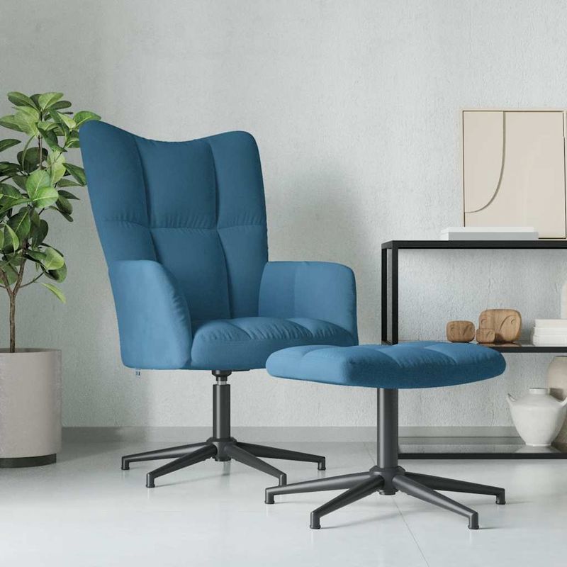 Casa si Gradina - Mobilier - Scaune si fotolii - Fotolii - Fotoliu de relaxare cu taburet, albastru, catifea - Infinity.ro
