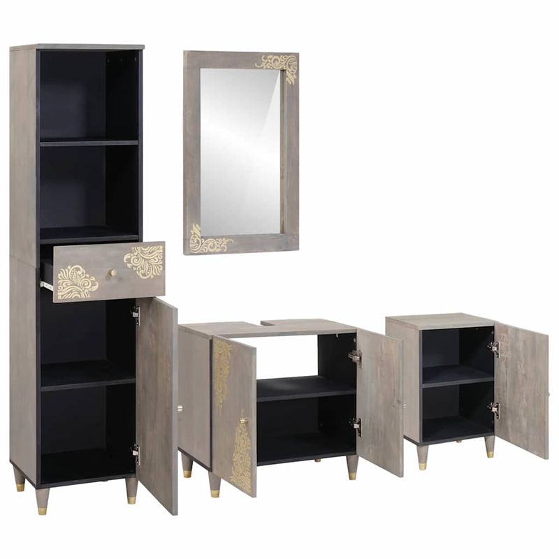 Casa si Gradina - Mobilier - Seturi de mobilier - Seturi baie - Set de mobilier pentru baie cu sertar 4 pcs Gri 62 x 33 x 58 cm - Infinity.ro
