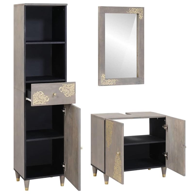 Casa si Gradina - Mobilier - Seturi de mobilier - Seturi baie - Set de mobilier pentru baie cu sertar 3 pcs Gri 62 x 33 x 58 cm - Infinity.ro