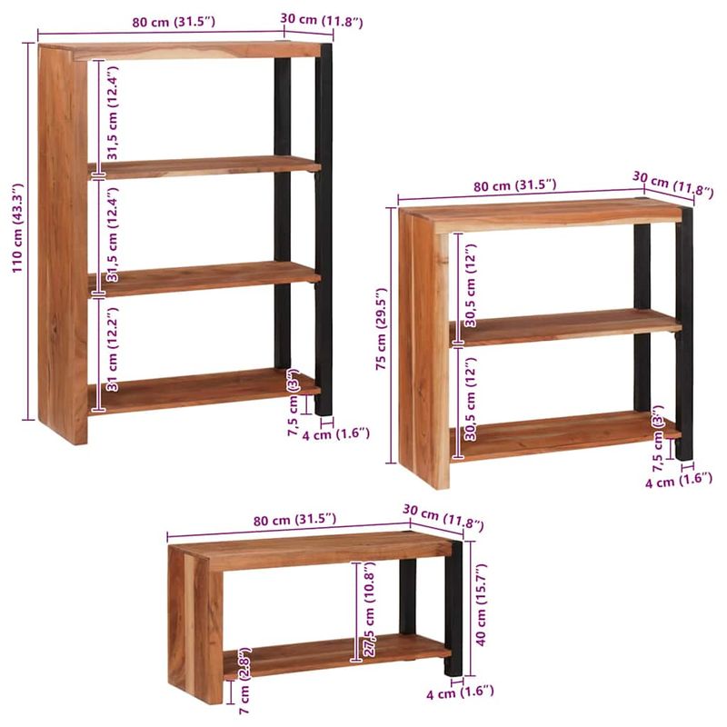 Casa si Gradina - Mobilier - Biblioteci si rafturi - Biblioteci - Raft pentru carti 3 pcs Maro 80 x 30 x 110 cm - Infinity.ro