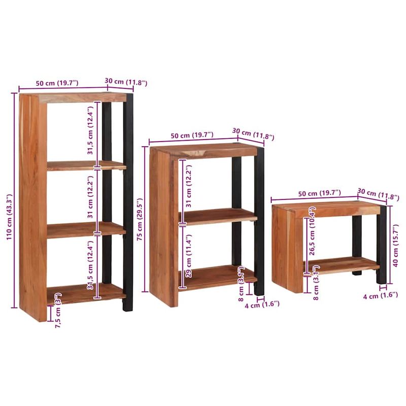 Casa si Gradina - Mobilier - Biblioteci si rafturi - Biblioteci - Raft pentru carti 3 pcs Maro 50 x 30 x 110 cm - Infinity.ro