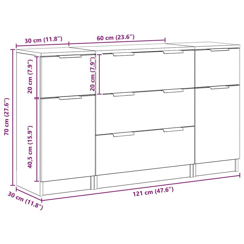 Casa si Gradina - Mobilier - Comode si corpuri - Comode - Bufet 3 pcs Stejar negru 121 x 30 x 70 cm Lemn compozit - Infinity.ro