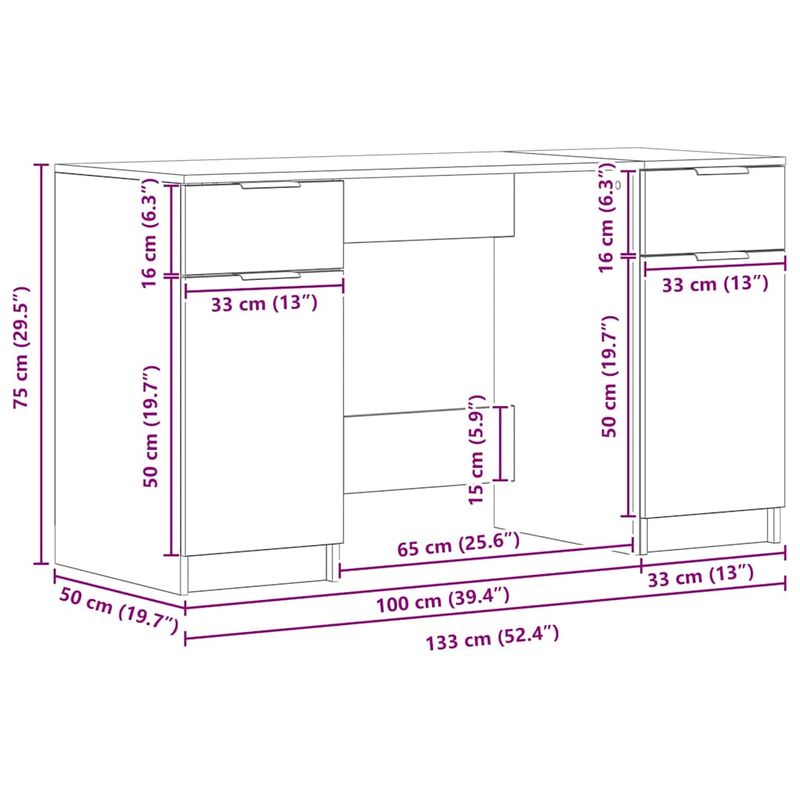 Casa si Gradina - Mobilier - Mese si birouri - Birouri - Birou cu sertar Stejar negru 133 x 50 x 75 cm Lemn compozit - Infinity.ro