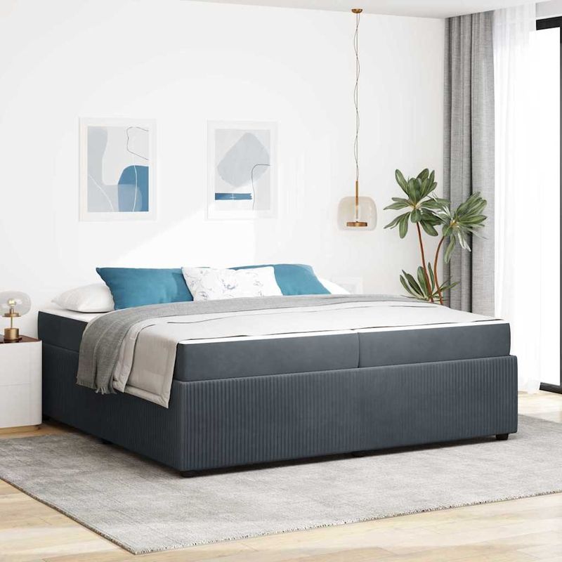 Casa si Gradina - Mobilier - Paturi si accesorii - Paturi - Cadru de pat cu saltea Gri inchis 200 x 200 cm Catifea - Infinity.ro